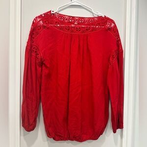 Max Studio Red Crochet Long-Sleeve Blouse